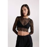DeFacto Crop Bisiklet Yaka Dantel Uzun Kollu Bluz E0210AX24AU