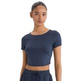 DeFacto Crop Bisiklet Yaka Sporcu Kısa Kollu Tişört, XL, E2663AX25SM, Lacivert, Kadın