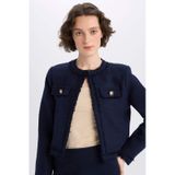 DeFacto Crop Bisiklet Yaka Tweed Blazer Ceket D5040AX25SPNV253 Lacivert