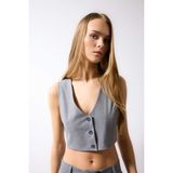 DeFacto Crop Blazer Yelek Gri, 40, Crop Blazer Yelek, Gri-GR28, Kadın