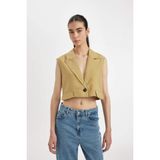 DeFacto Crop Blazer Yelek Haki, 40, Crop Blazer Yelek, Haki-KH485, Kadın