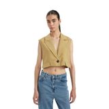 DeFacto Crop Blazer Yelek Haki, 42, Crop Blazer Yelek, Haki-KH485, Kadın