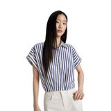 DeFacto Crop Çizgili Kısa Kollu Poplin Gömlek, L, C8748AX24SM, Mor-PR160, Kadın
