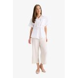 DeFacto Crop Fit Kemerli Kapri Pantolon, 46, F3421AX25HS, Ekru-ER37, Kadın