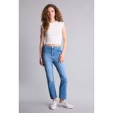 DeFacto Crop Flare Fit Yüksek Bel Kısa Paça Bilek Boy Jean Yıkamalı Pantolon, 42, H1665AX26SM, Mavi-NM39, Kadın