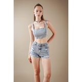DeFacto Crop Kare Yaka %100 Pamuk Jean Bluz A8524AX23HS - Mavi-NM39