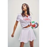 DeFacto Crop Top Sporcu Mesh Forma Kumaş Türkiye Baskılı Kısa Kollu Polo Beyaz Tişört