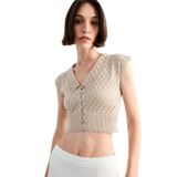 DeFacto Crop Yakalı Düğmeli Kroşe Kısa Kollu Hırka Kahve, M, F7500AX25SM, Kahve-BN306, Kadın