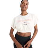 DeFacto Cropped Fit Bisiklet Yaka Baskılı Sporcu Kısa Kollu Tişört, L, D9034AX25SP, Ekru-ER136, Kadın