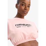 DeFacto Cropped Fit Bisiklet Yaka Baskılı Sporcu Kısa Kollu Tişört, S, D9035AX25SP, Pembe-PN243, Kadın