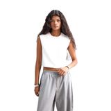 DeFacto Cropped Fit Bisiklet Yaka Krep Yelek, 34, Cropped Fit Bisiklet Yaka Krep Yelek, Ekru-ER105, Kadın