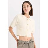 DeFacto Cropped Fit Hırka Ekru, M, E1977AX24WN, Ekru-ER105, Kadın