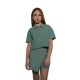 DeFacto Cropped Fit Keten Kısa Kollu Gömlek Kız Çocuk, 9-10 Yaş, D9142A825SM, Yeşil-GN1107, Kız çocuk
