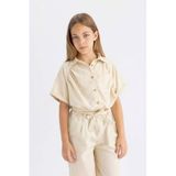 DeFacto Cropped Fit Pamuklu Kısa Kollu Gömlek Kız Çocuk, 5-6 Yaş, C4272A824SM, Bej-BG743, Kız Çocuklar