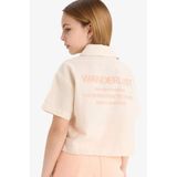 DeFacto Cropped Fit Pamuklu Sırt Baskılı Kısa Kollu Gömlek Kız Çocuk, 9-10 Yaş, E4258A825SM, Bej-BG132, Kız Çocuklar