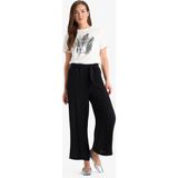 DeFacto Culotte Beli Lastikli Geniş Paça Kuşaklı Krinkıl Viskon Kapri Pantolon C9565AX25SM - Siyah-BK81 - 42