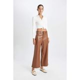 Defacto Culotte Crop Suni Deri Pantolon Yüksek Bel Geniş Bol Paça, 34, D5251AX24AU, Kahve, Kadın