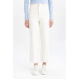 Defacto Culotte Yüksek Bel Paça Ucu Kesik Crop Jean Pantolon B5012AX24SM Ekru