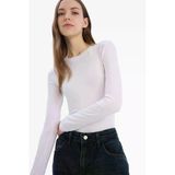 Defacto D0199 Beyaz Fitted Bisiklet Yaka Basic Düz Uzun Kollu Tişört