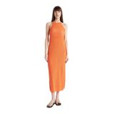 DeFacto D2820AX24HS Turuncu-OG257 Kadın Regular Fit Halter Yaka Triko Midi Elbise