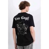 Defacto D5473 Siyah Van Gogh Regular Fit Bisiklet Yaka Sırt Baskılı Kısa Kollu Tişört