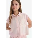 Defacto D7644 Pembe Kız Çocuk Cropped Fit Pamuklu Kısa Kollu Gömlek
