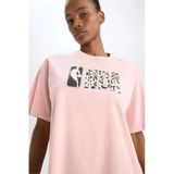 Defacto D8801 Pembe Defactofit Nba Wordmark Oversize Geniş Kalıp Bisiklet Yaka Sporcu Kısa Kollu Tişört