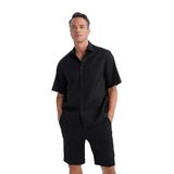 DeFacto D9451AX25SP Siyah-BK27 Erkek Regular Fit Beli Bağcıklı Dokulu Bermuda Şort