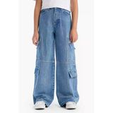 Defacto D9695 Mavi Kız Çocuk Wide Leg Kargo Geniş Bol Paça Jean Pantolon