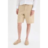 DeFacto D9931AX25SM Bej-BG732 Erkek Keten Regular Fit Yazlık Bermuda Şort