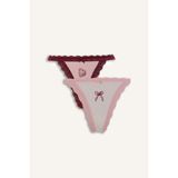 DeFacto Dantel Detaylı 2'li Tanga, XXL, F8824AX26SP, Pembe, Kadın