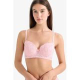 DeFacto Dantel Detaylı Kaplı Full Push Up Balenli Tişört Bra, 75/B, G1891AX26SP, Pembe, Kadın