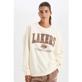DeFacto DeFactoFit NBA Los Angeles Lakers Oversize Geniş Kalıp Bisiklet Yaka Kalın Sweatshirt A9550AX24AU