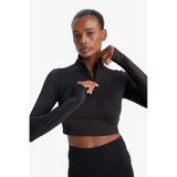 Defacto Defactofit Slim Fit Dar Kesim Fermuarlı Dik Yaka İçi Yumuşak Tüylü Esnek Kumaş Uzun Kollu Tişört W0343az25aubk81 SIYAH