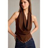 DeFacto Degaje Yaka Kolsuz Bluz G4336AX25WN - Kahve-BN305
