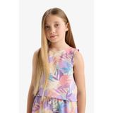 DeFacto Desenli Bisiklet Yaka Kolsuz Kız Çocuk Bluz, 11-12 Yaş, D7625A825SM, Pembe-PN110, Kız çocuk