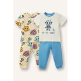 Defacto Desenli Kısa Kollu Üst Uzun Alt 4lü Pijama Takımı Erkek Bebek G8859a526smyl239 Sarı-yl239