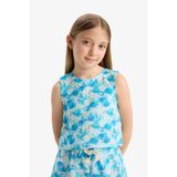 DeFacto Desenli Kolsuz Bluz Kız Çocuk, 7-8 Yaş, D7625A825SMBE349-218052, Mavi, Kız çocuk