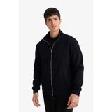 DeFacto Dik Yaka Fermuarlı Hırka, 3XL, F9328AX26SP, Siyah-BK81, Erkek