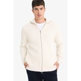Defacto Dik Yaka Fermuarlı Triko Hırka, 2XL, C9014AX25AU, Ekru-ER139, Erkek, XXL