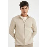 DeFacto Dik Yaka Fermuarlı Triko Hırka, 3XL, C8158AX24AU, Bej-BG187, Erkek