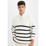 Defacto Dik Yaka Fermuarlı Triko Kazak, 2XL, D3274AX24WN, Ekru-ER139, Erkek, XXL