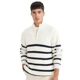 DeFacto Dik Yaka Fermuarlı Triko Kazak, 3XL, D3274AX24WN, Ekru-ER139, Erkek
