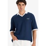 DeFacto Dokulu Boxy Fit Polo Tişört Lacivert, S, F8352AX25AU, Lacivert-NV64, Erkek