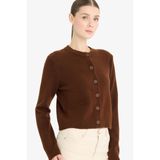 DeFacto Düğmeli Soft Touch Triko Hırka, S, E3654AX25WN, Kahve-BN271, Kadın