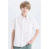 Defacto E1588 Beyaz Erkek Çocuk Oversize Geniş Kalıp Polo Yaka Paraşüt Kısa Kollu Gömlek