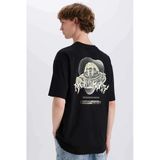 Defacto E3268 Siyah %100 Pamuk Rick And Morty Boxy Fit Bisiklet Yaka Sırt Baskılı Kısa Kollu Tişört
