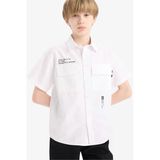 Defacto E5034 Beyaz Erkek Çocuk Oversize Geniş Kalıp Polo Yaka Baskılı Poplin Kısa Kollu Gömlek