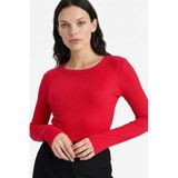 DeFacto E5767AX26SP RD286 Kırmızı Slim Fit Fitilli Kaşkorse Uzun Kollu Kadın Tişört