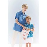 Defacto E5832 Mavi Erkek Çocuk Oversize Geniş Kalıp Polo Yaka Kısa Kollu Gömlek